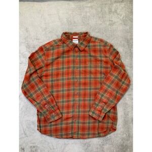 Columbia Shirt Mens Size Large Outdoor Orange and Green Plaid Long Sleeve